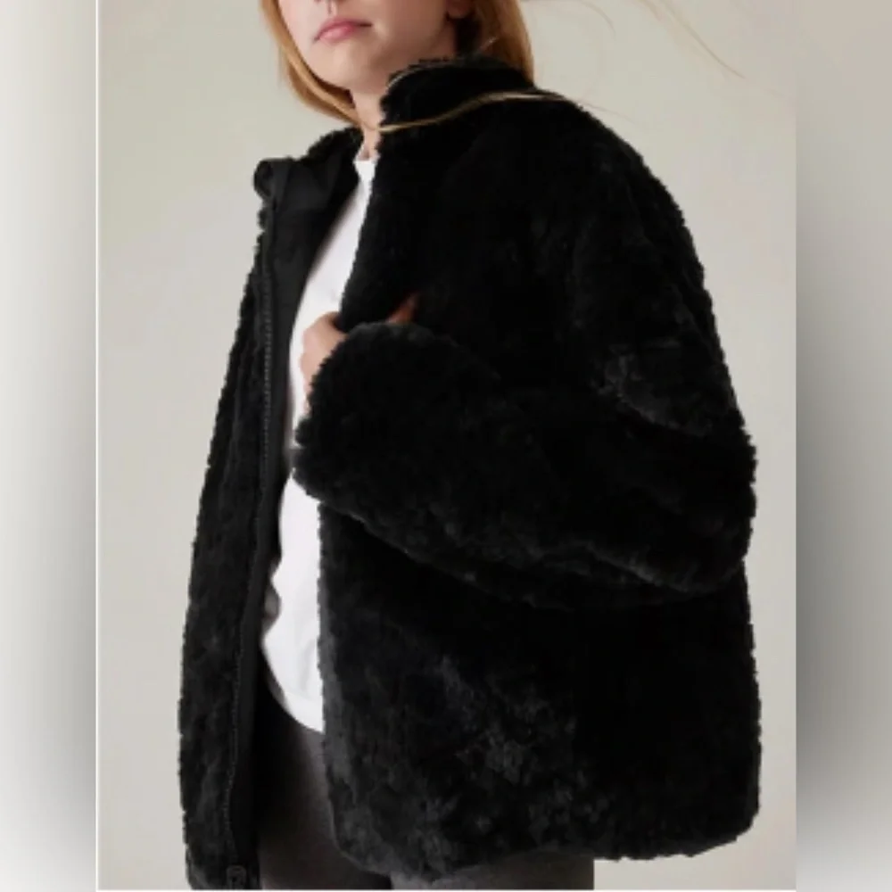 Athleta Girl Cool Days Black Jacket Faux Fur Size: 14